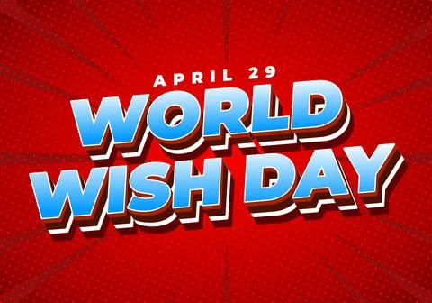 Bold comic style headline World Wish Day with April 29 on textured red half.. Stock Illustration