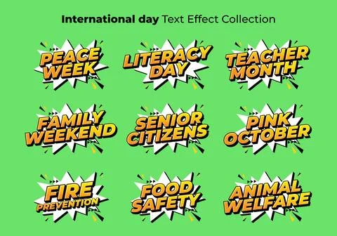 Bold Comic Style International Awareness Day Text Effect Collection Design Stock Illustration
