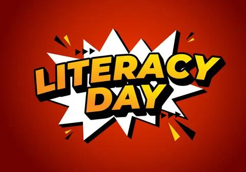 Bold Comic Style Literacy Day Awareness Text Effect Design Stock Illustration