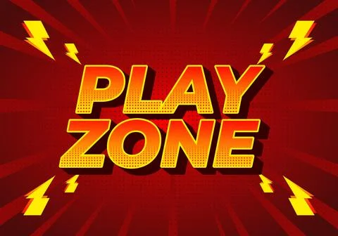 Bold comic style play zone text in yellow and red on a dynamic red halftone.. Stock Illustration