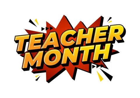 Bold Comic Style Teacher Month Celebration Text Effect Design Stock Illustration
