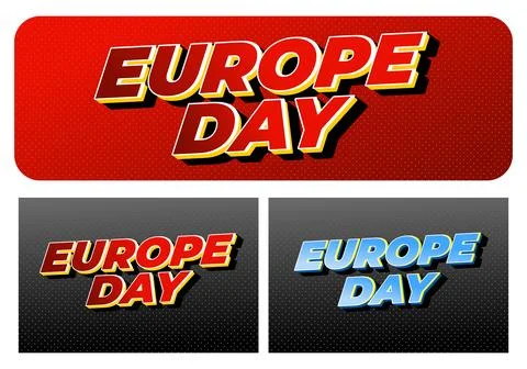 Bold comic style text europe day in red and yellow on textured backgrounds,.. Stock Illustration