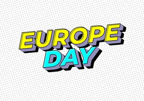 Bold comic style text EUROPE DAY with yellow and cyan 3d letters and dotted.. Stock Illustration