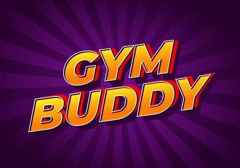 Bold comic style text GYM BUDDY in orange and yellow with red outline on pu.. Stock Illustration