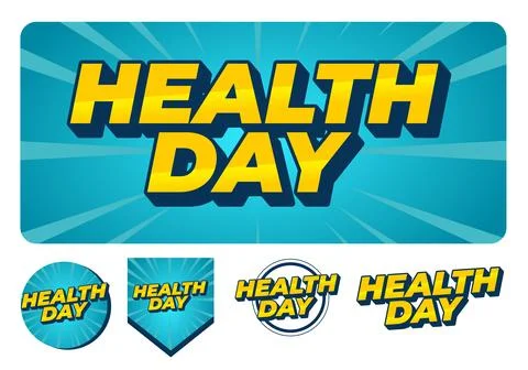 Bold comic style text health day in yellow with dark shadow on teal burst b.. Illustrazione stock
