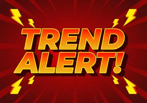 Bold comic style trend alert! text in yellow and red with lightning bolts o.. Stock Illustration