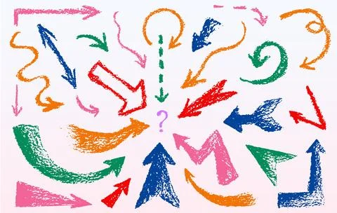 Bold crayon arrow set with textured chalk strokes Stock Illustration