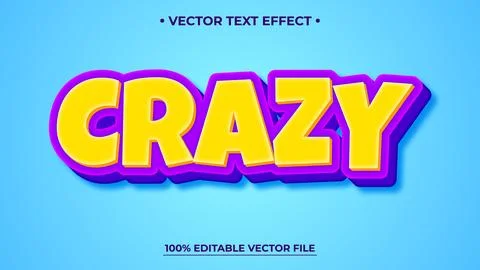 Bold Crazy Text Effect with Yellow Fill and Purple Outline on Blue Background Stock Illustration