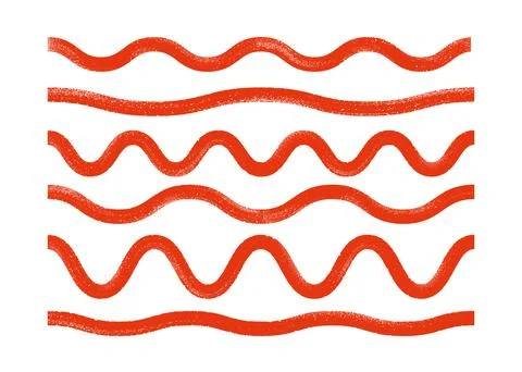 Bold curly lines, red waves set. Vector illustration with textored strokes. Illustrazione stock