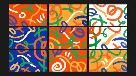 Bold Curved Doodle Lines Background Set Stock Illustration