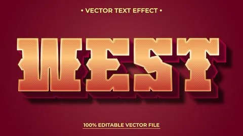 Bold, Detailed Vector Text Effect WEST with Shadow on Red Background Stock Illustration