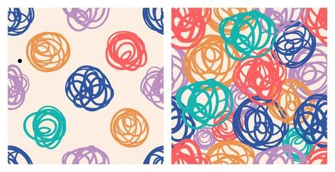 Bold Doodle Lines pattern set. Abstract Squiggle Wavy print. Naive playful sq Stock Illustration