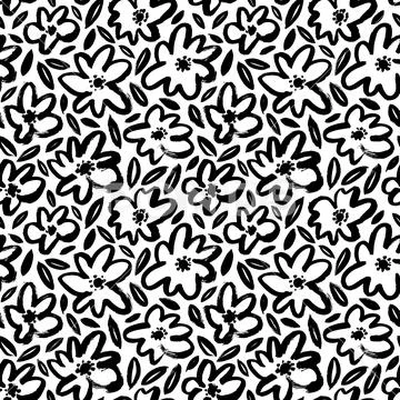 Bold drawing flowers with leaves seamless pattern.: Graphic #196815889