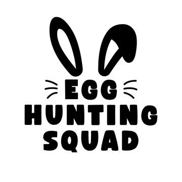 Bold Egg Hunting Squad Design with Bunny Ears and Chunky Font Stock Illustration