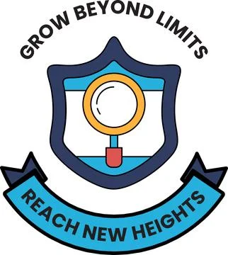 Bold emblem with shield and magnifying glass Stock Illustration