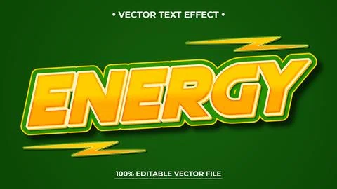 Bold Energy Text Effect with Lightning Bolts on Green Background. Stock Illustration
