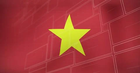 Bold five-pointed yellow star floating on red graphic design, featuring white 스톡 일러스트
