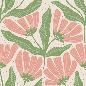 Bold Floral Botanical Seamless Pattern Vector Stock Illustration