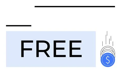 Bold FREE Text with Falling Coin Icon and Minimalist Design Elements 스톡 일러스트
