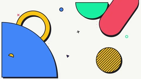 Bold geometric abstract with vibrant primary colors and striped circle shap.. 動画素材 336364945