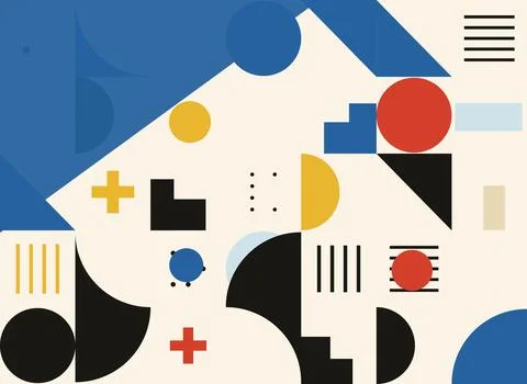 Bold geometric composition with large blue and red elements for contemporar.. 스톡 일러스트