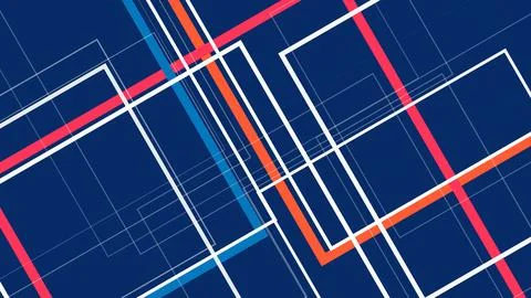 Bold geometric grid with red and blue motion lines creates a modern, energe.. Stock Illustration