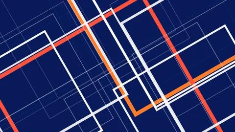Bold geometric intersection with white grid bars crossing neon orange and r.. Stock Illustration