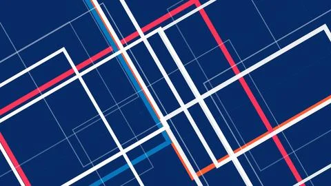 Bold geometric lines in deep blue create a structured abstract network grid.. Stock Illustration