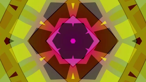 Bold geometric mandala with red, pink, and blue blocks, symmetrical design Video stock 331500570