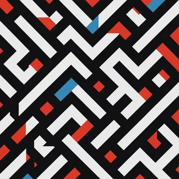 Bold geometric maze of colorful angular paths Ilustración de archivo