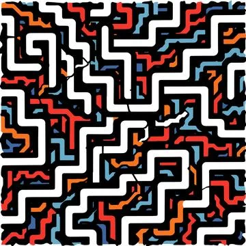 Bold geometric maze of colorful angular paths Stockillustratie