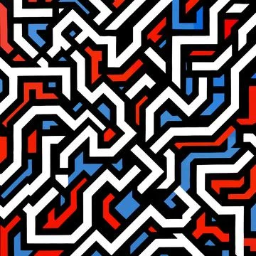 Bold geometric maze of colorful angular paths Ilustración de archivo