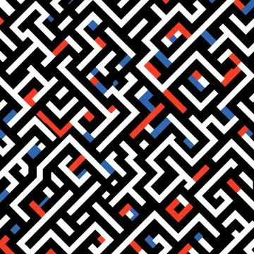 Bold geometric maze of colorful angular paths Illustrazione stock