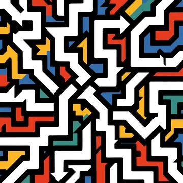 Bold geometric maze of colorful angular paths 스톡 일러스트