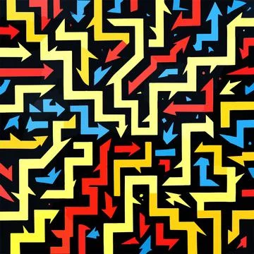Bold geometric maze of colorful angular paths イラスト素材