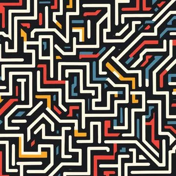 Bold geometric maze of colorful angular paths Ilustração Stock