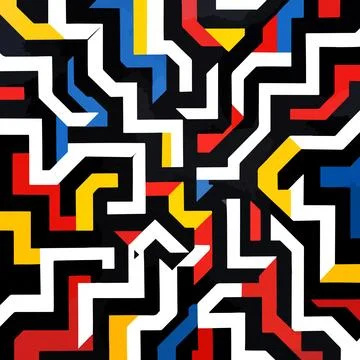 Bold geometric maze of colorful angular paths Ilustração Stock