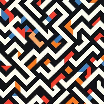 Bold geometric maze of colorful angular paths 스톡 일러스트