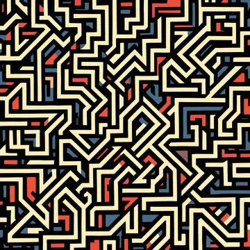 Bold geometric maze of colorful angular paths Stockillustratie