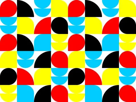 Bold geometric pattern with semicircles, squares, and primary colors, perfe.. Stock Illustration