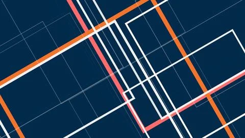 A bold geometric street grid of intersecting lines in deep blue, with vibra.. Stock Illustration