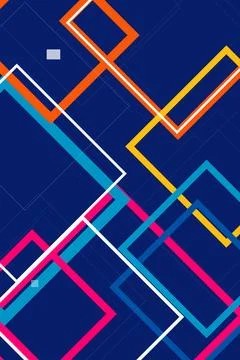 Bold geometric tech pattern with interlocking lines and shapes in blue, ora.. 库存插图