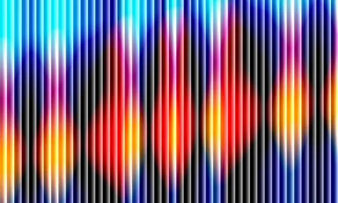 Bold glowing cells shift across vertical illusion energetic fluted textures Stock Illustration