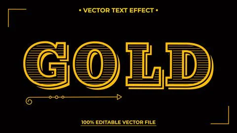 Bold Gold Text Effect on Black Background, Editable Vector File Design. Stock Illustration