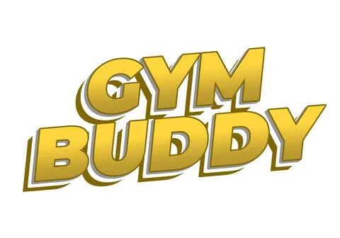 Bold golden 3d text reading GYM BUDDY with white highlights and drop shadow.. Stock Illustration