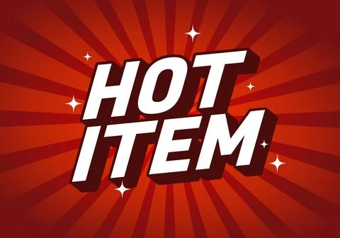 A bold graphic design featuring the text HOT ITEM in large, white lett Illustrazione stock