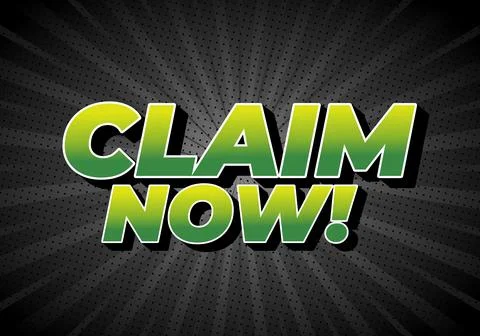 A bold graphic design featuring the text CLAIM NOW! in vibrant green and ye.. Stockillustratie
