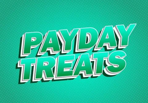 Bold green 3D text reading PAYDAY TREATS on a teal dotted background with r.. 스톡 일러스트