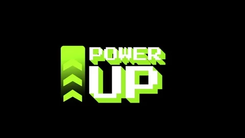 Bold Green Pixel Font POWER UP with Upward Arrows Stock Footage 337390844
