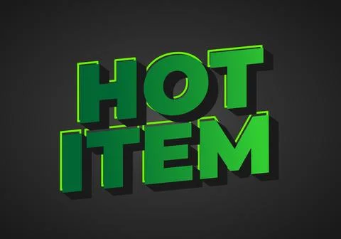 Bold green text saying HOT ITEM with a shadow effect on a dark backgro Stock Illustration
